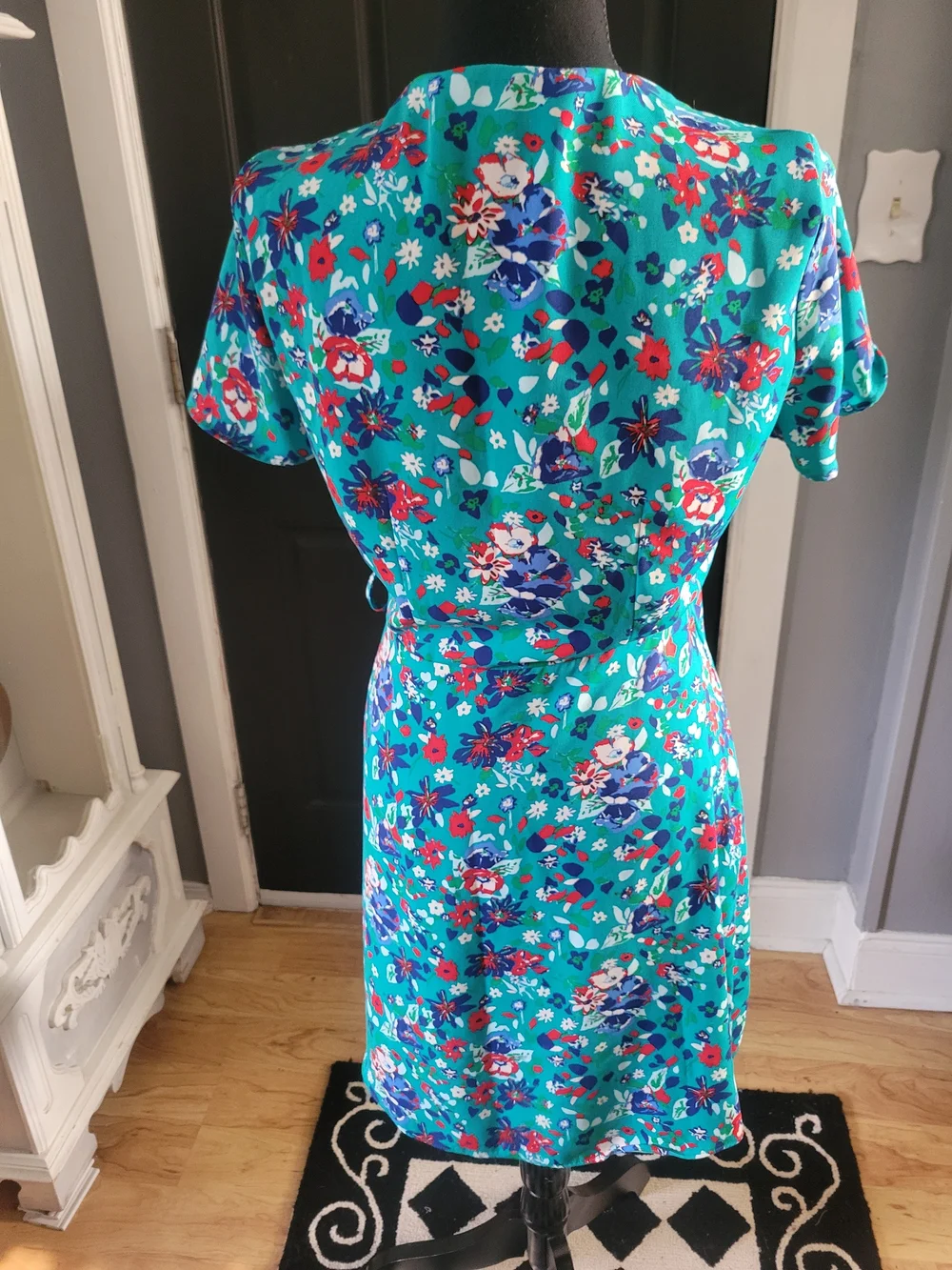 J. Crew Teal Floral Wrap Mini Dress - Picture 3 of 4